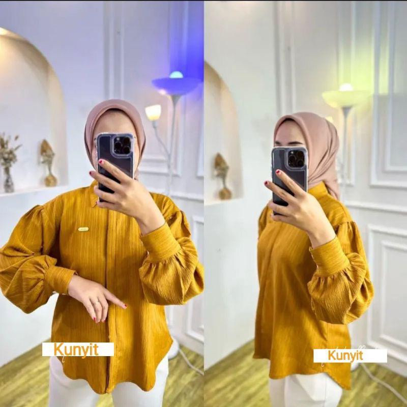 Kemeja Wanita Oversize Baby Crush Lengan Balon / Blouse Wanita / Kemeja Lengan Balon / Pakaian Muslim Wanita Lengan Panjang Polos Oversize / Kemeja Tangan Panjang / Kemeja Kerja / Atasan Wanita Baby Crush Lengan Balon Terbaru Kekinian / Crushy Kemeja