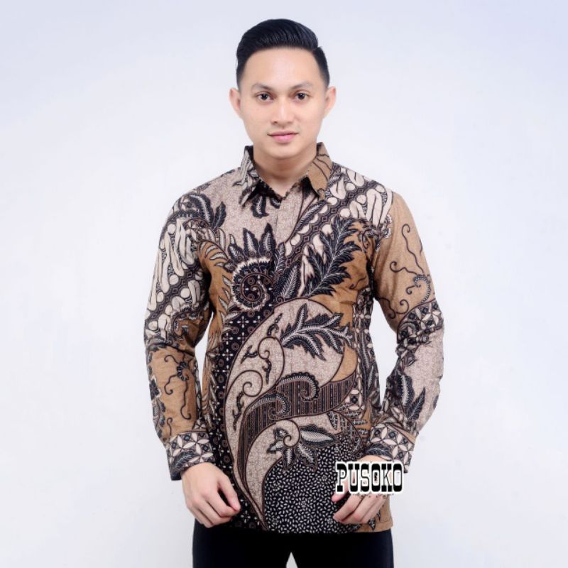 Batik Pria Lengan Panjang Premium BATIK AZMIL HRB026 motif KERATONAN Kode 002 size M L XL XXL