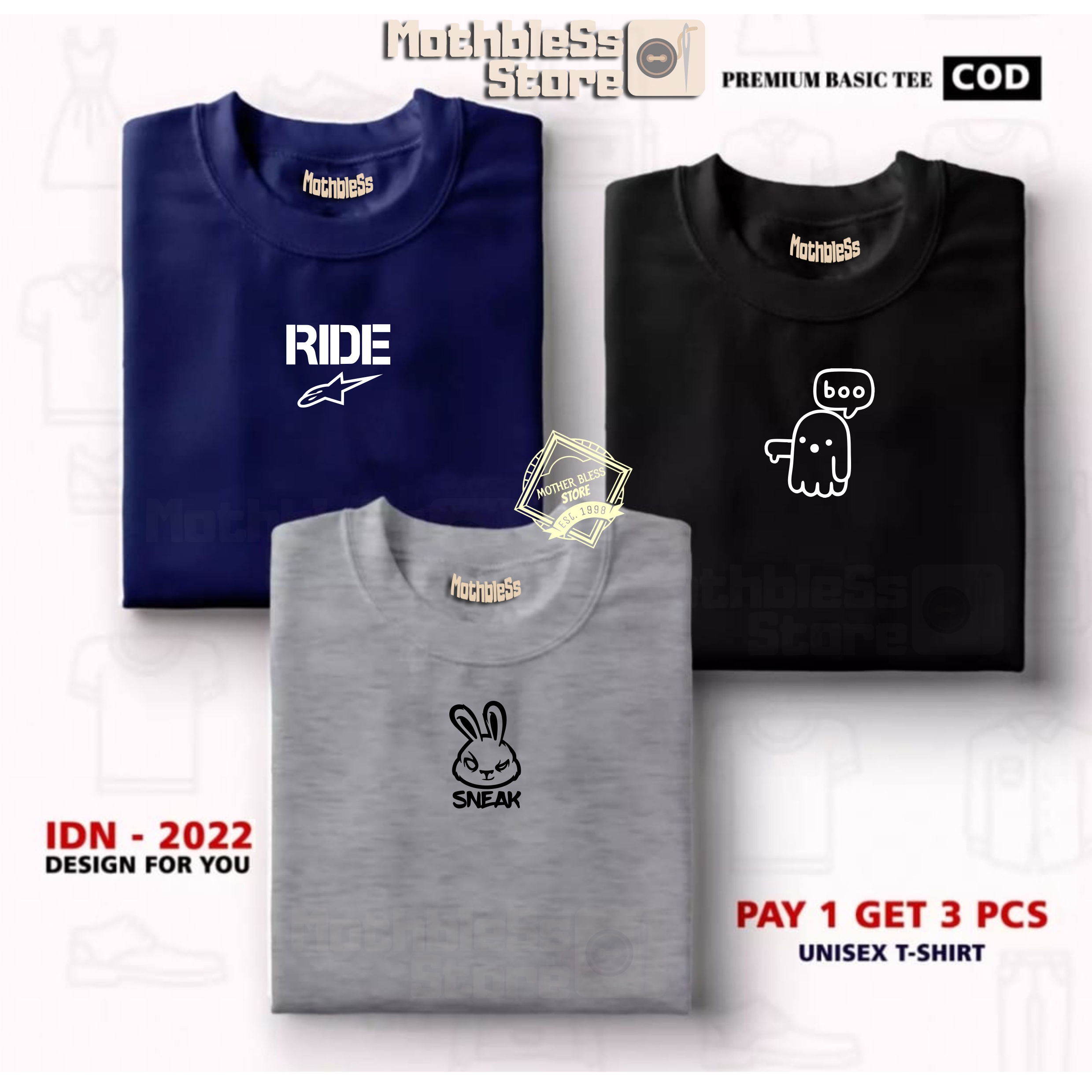 BUY 1 OR 3 PCS(PROMO COD) Kaos Distro Pria Wanita - Kaos Distro RIDE - T-Shirt Distro BOO - Baju Dis