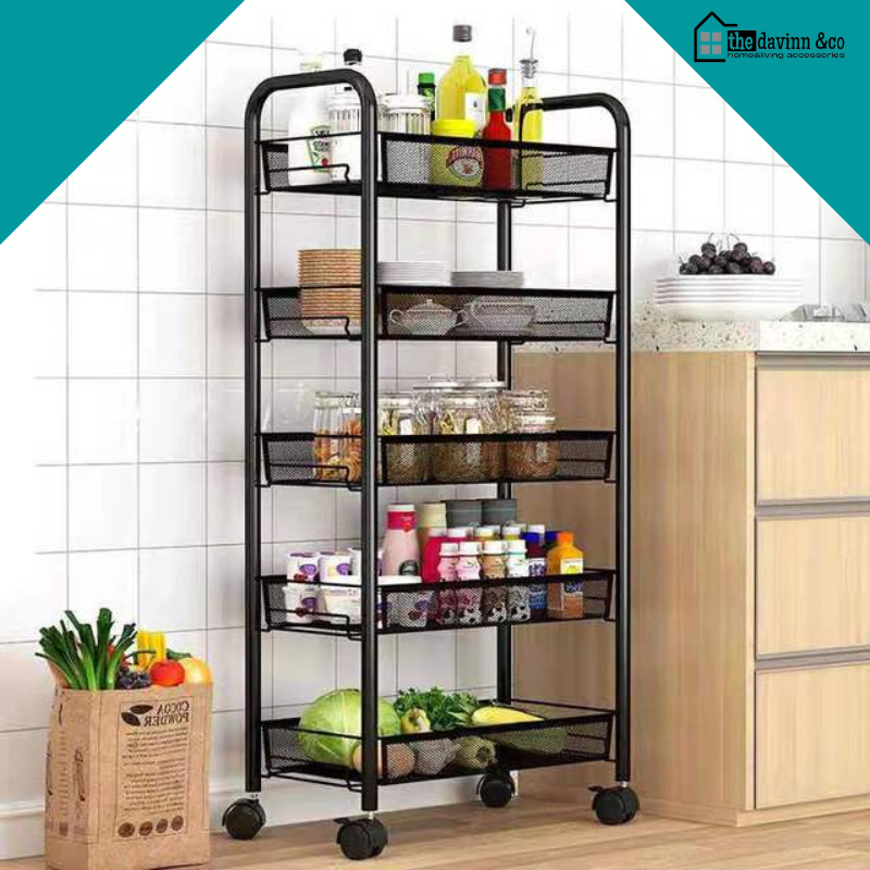 Rak Dapur Susun Trolley Piring Roda Penyimpanan Makanan Penyimpanan Beroda Serbaguna Kokoh Putih Rak 5 4 3 Lapisan Susun Rak Troli Empat Susun Dengan Roda Dan Pegangan Rak Kamar Tidur Dapur Kamar Mandi Serbaguna  Besi Serbaguna Murah