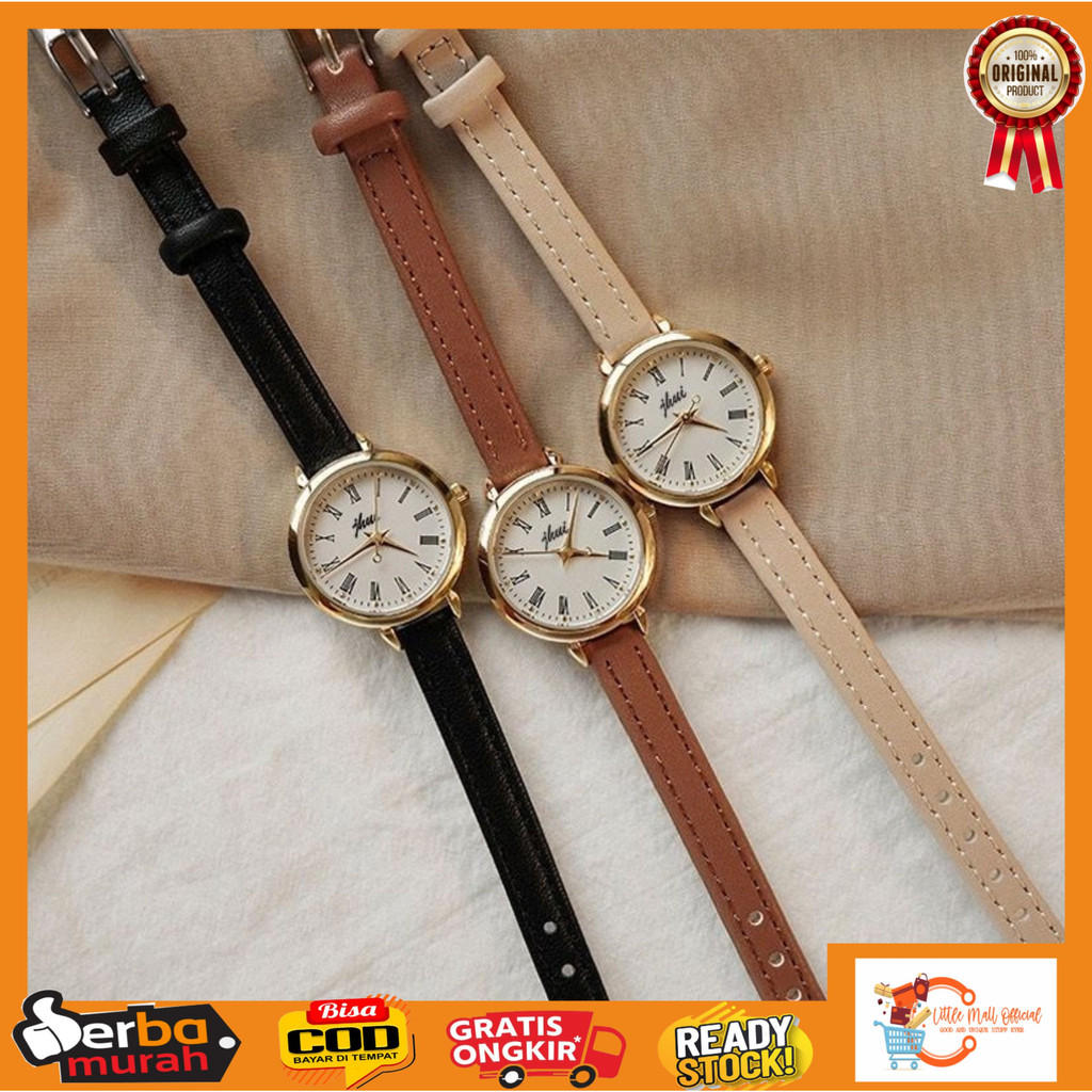 Little Mall JAM TANGAN WANITA RETRO KOREAN STYLE BULAT JAM TANGAN ANALOG WANITA STRAP  LEATHER CASUA