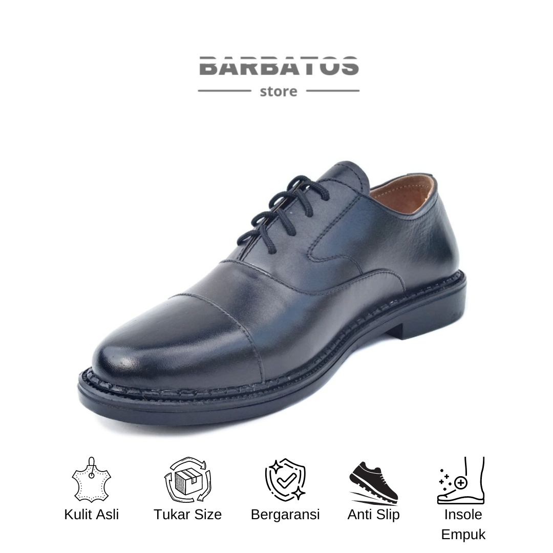 BARBATOS Sepatu Oxford Formal Pantofel Kulit Asli Pria