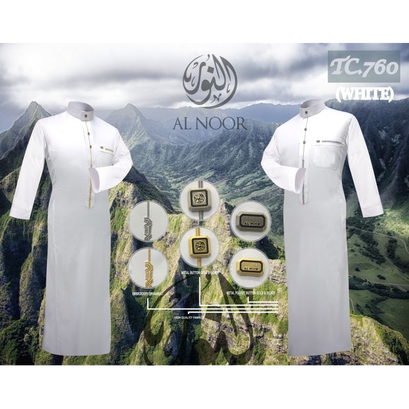 Jubah Al Noor Bordir Premium Kode TC60 Hitam dan Putih "ASYRAF"