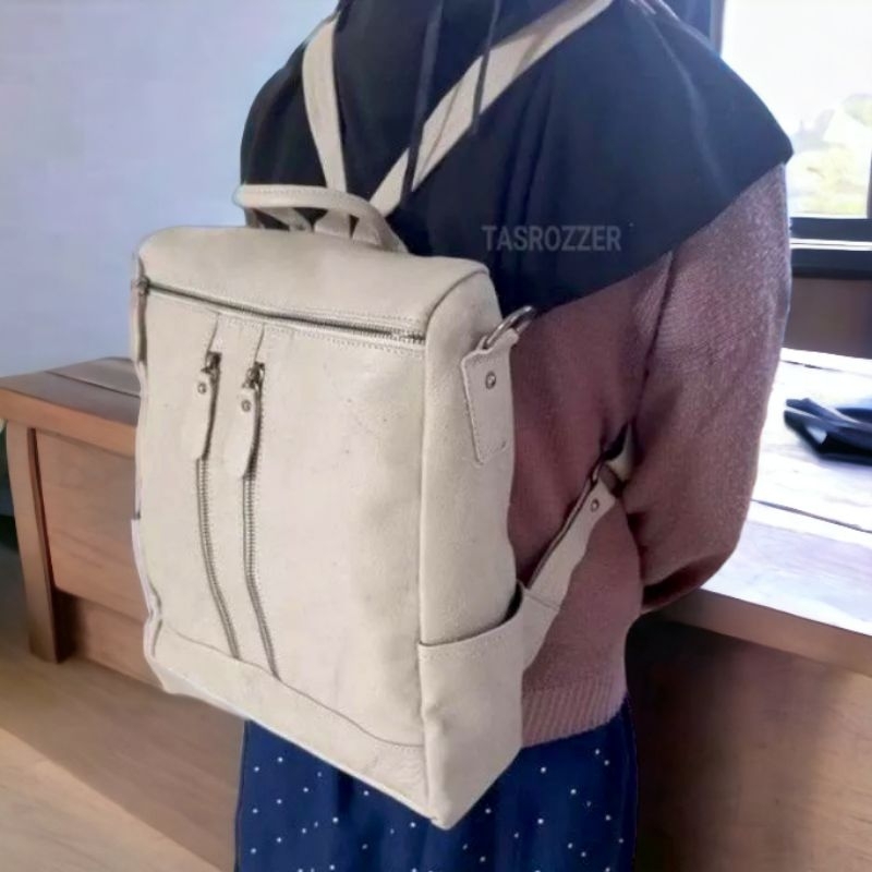 Tas ransel wanita kulit asli model polos keren