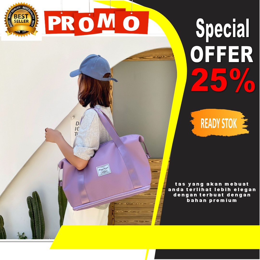 TR088 - TAS TRAVEL JUMBO JINJING WANITA WATERPROOF GYM OLAHRAGA BAJU PAKAIAN PORTABLE IMPORT MURAH D