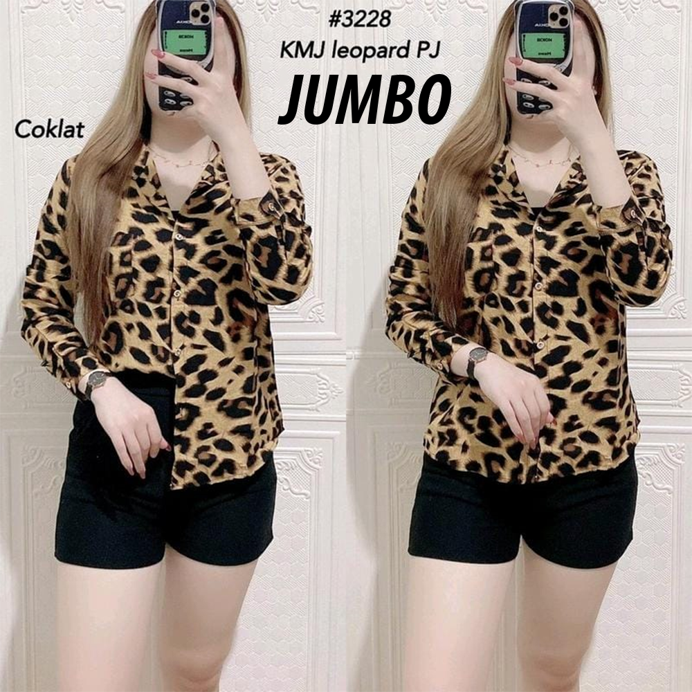 KEMEJA LEOPARD JUMBO LD 125 WANITA LENGAN PANJANG TERBARU 2023