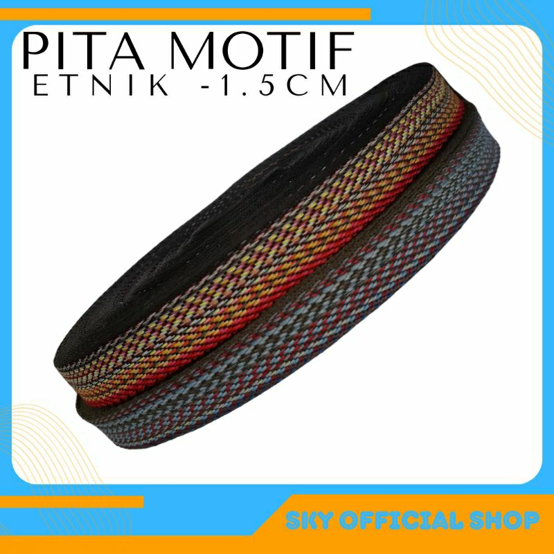 Pita Motif Etnik Rajut Vintage Lebar 1.5cm Stok Garment