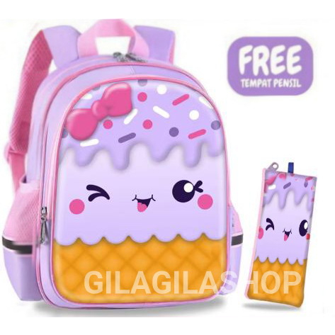 GGS tas sekolah es cream anak perempuan tas ransel sekolah sd tas sekolah gambar lucu tas sekolah tas backpack new 2023