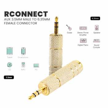 Kepala Plug AUX 3.5mm to 6.35mm Connector Head Gold Plated Male