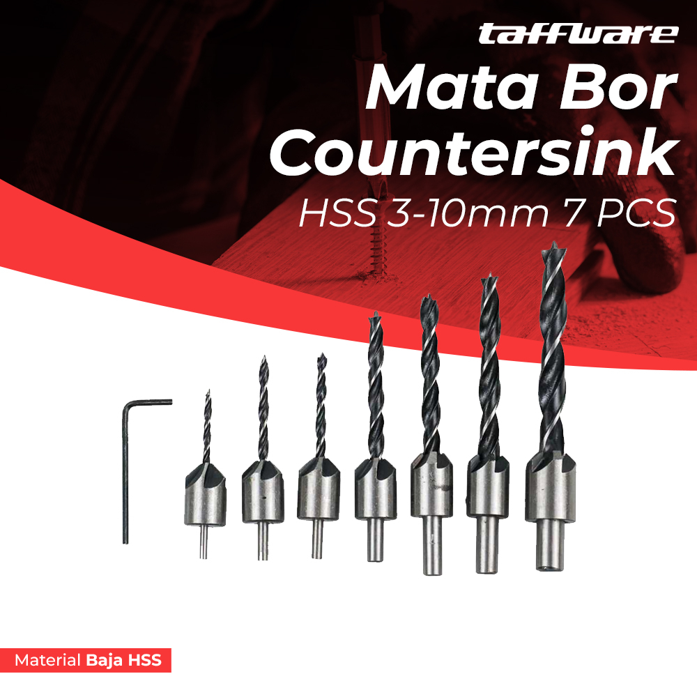 Taffware Mata Bor Drill Bit Countersink HSS 3-10mm 7 PCS - QST-K13