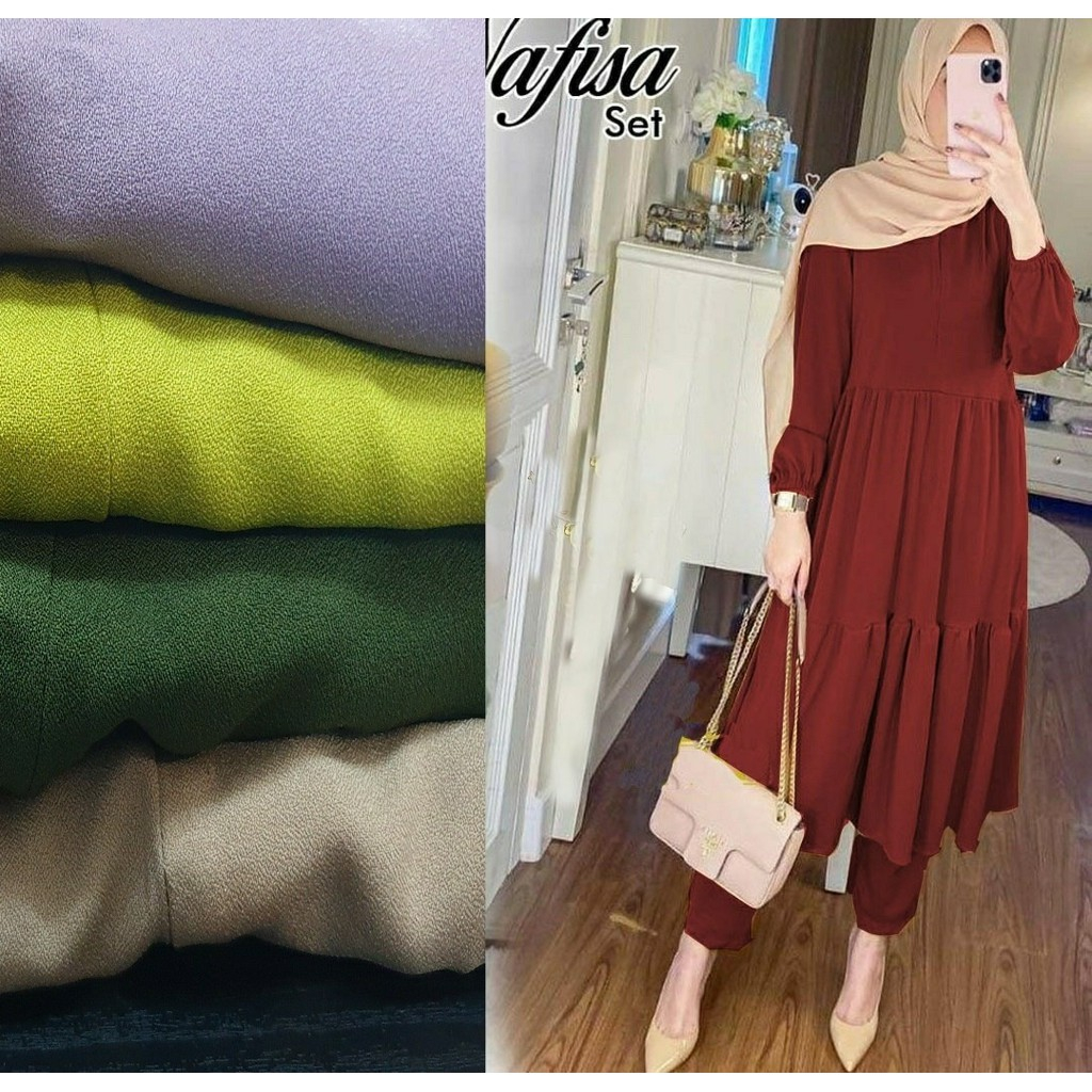 ONE SET NAFISA MAT ITY MANGO CREPE SIZE S M L XL XXL SETELAN CELANA WANITA SETCEL FASHION MUSLIM MODERN UKURAN KUMPLIT KECIL NORMAL BESAR GEDE BIG JUMBO OVERSIZE MODEL GAMIS CANTIK SUDAH TERMASUK CELANA PAKAIAN REMAJA DEWASA KALEM SIMPEL NYAMAN DI PAKAI