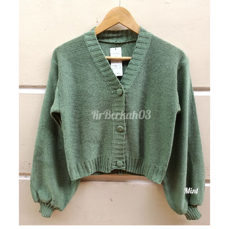 BUTTON Crop Cardigan Lengan Balon Korean Style