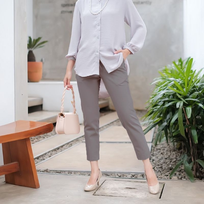 Basic Ankle Pants Celana Kerja Wanita Kantor Formal Casual Kekinian Katun Twill Combat Melar Bigsize Jumbo