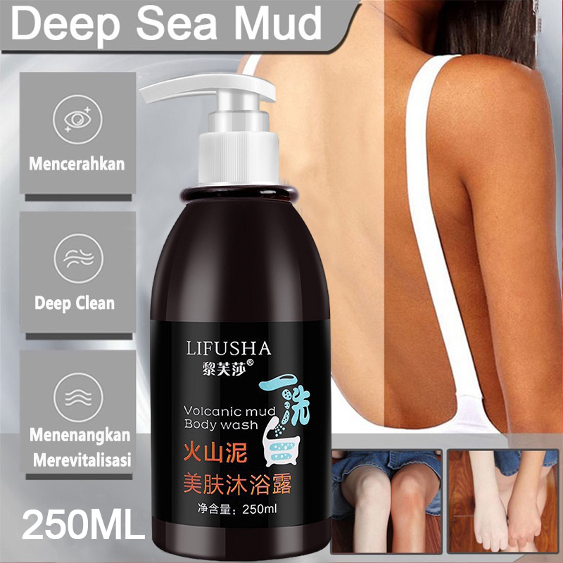 【Murah】Lifusha Body Wash / Sabun Pemutih Badan Instant / Sabun Lumpur Vulkanik 250ml - Whitening Volcanic Shower Gel - Sabun Badan / Whitening Body Wash / Volcanic Shower Bath / Bleaching Badan / Sabun Whitening Vulkanik