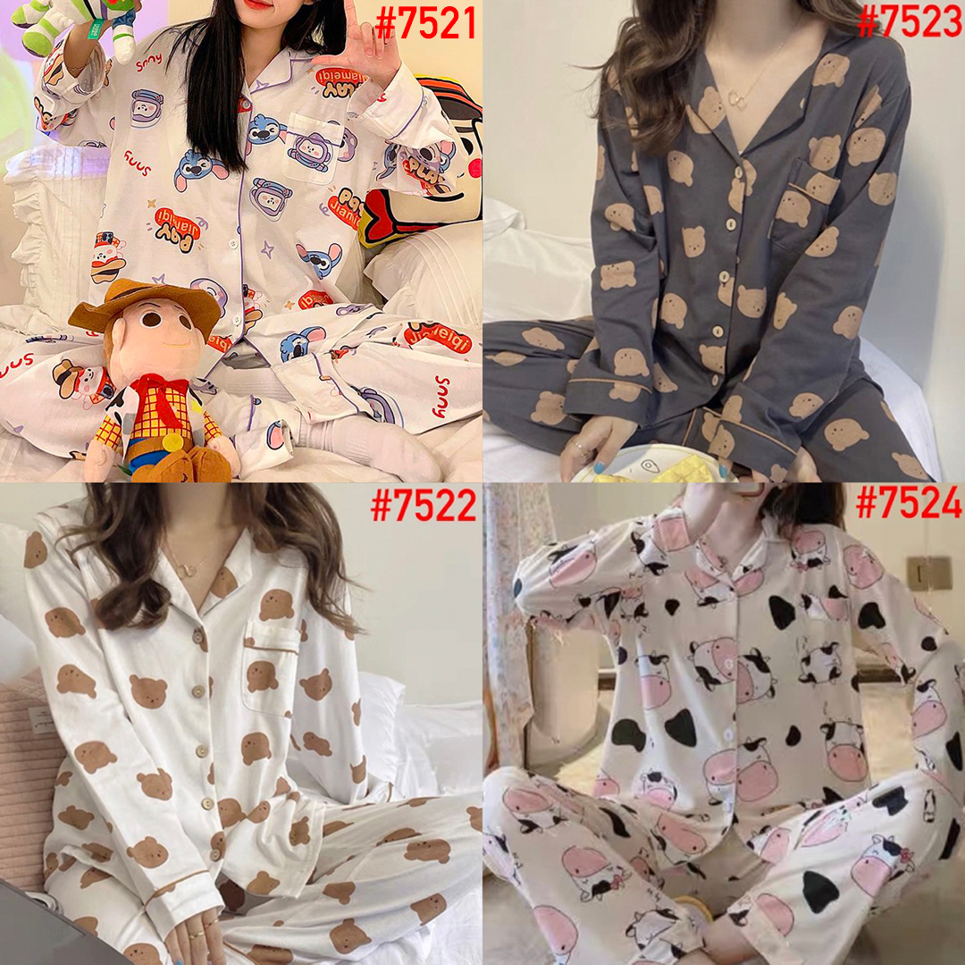 Piyama Baju Tidur Wanita JALJA PP Import Leisure Wear Model Korea Fashion Kerah Kancing Lengan Panjang Celana Panjang Umisuka KKUM