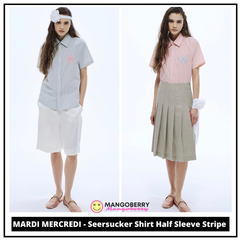 MARDI MERCREDI - Seersucker Shirt Half Sleeve Stripe