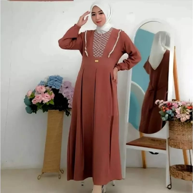 Shera Dress Baju Wanita Gamis Crinkle Premium Gamis Dewasa Aksen Renda Baju Kondangan Wanita Kekinian