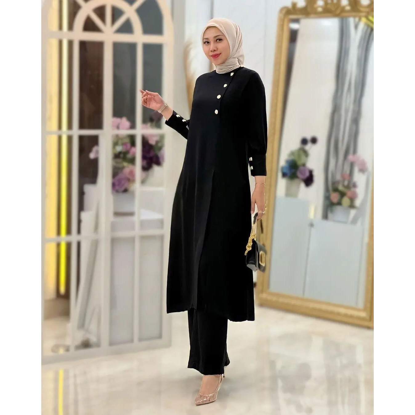 Adeline set - One Set Baju Resmi Kondangan Simple Lengan Balon / Stelan Celana Kondangan Kekinian / Kondangan Outfit Wanita / Baju Kondangan / Stelan Kondangan Wanita kekinian