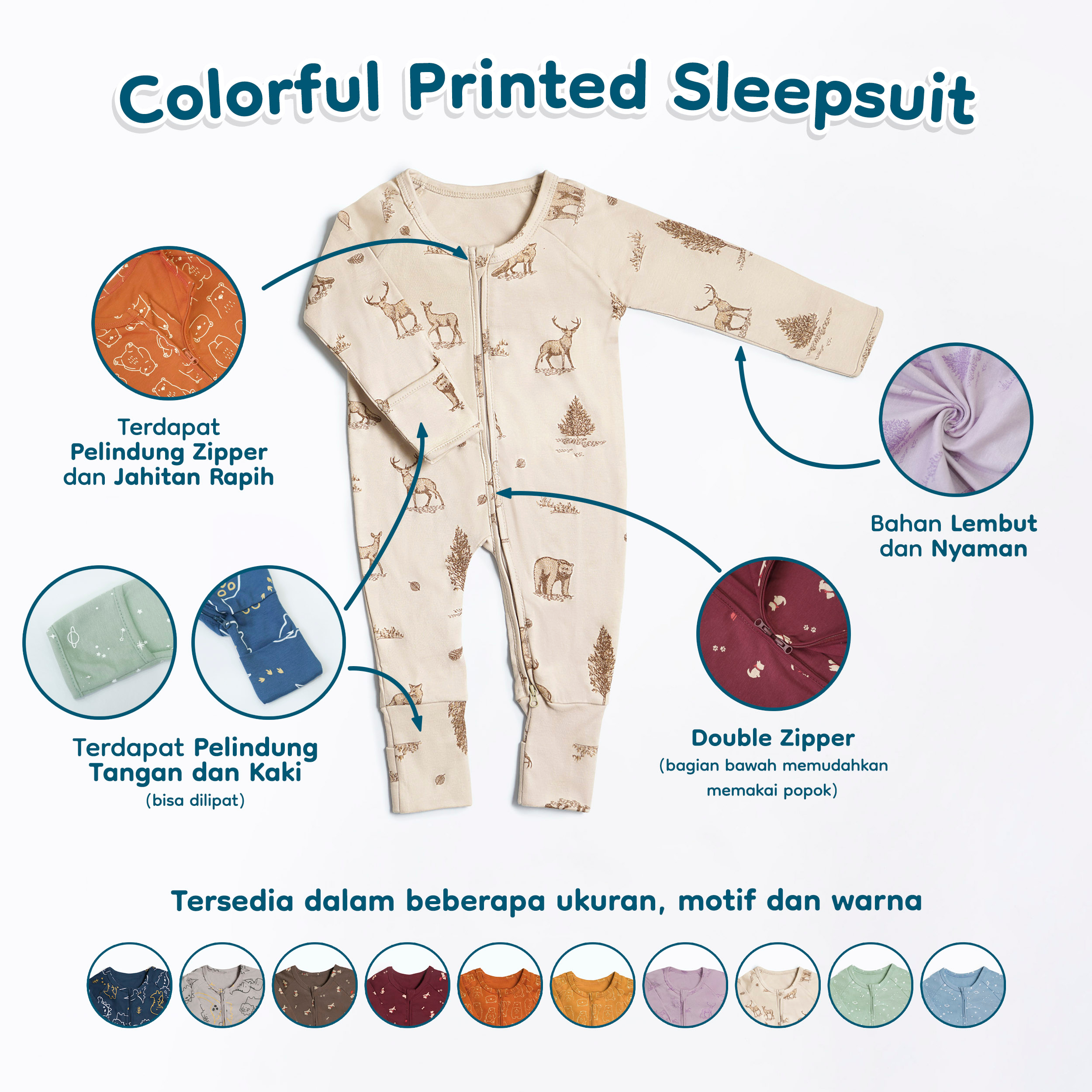 Nice Kids - Colorful Printed Sleepsuit Romper Baju Tidur Motif Anak Bayi