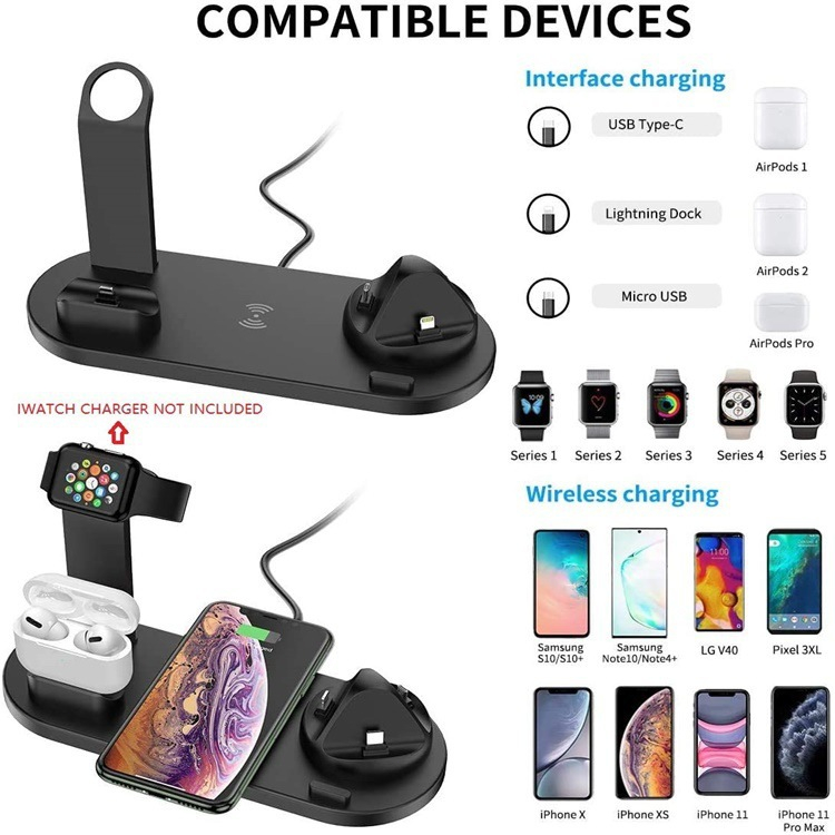 Pengisi Daya Nirkabel 4 in 1 Untuk Ponsel Pengisian Dock Station Kompatibel Watch Charger Micro USB Type-C