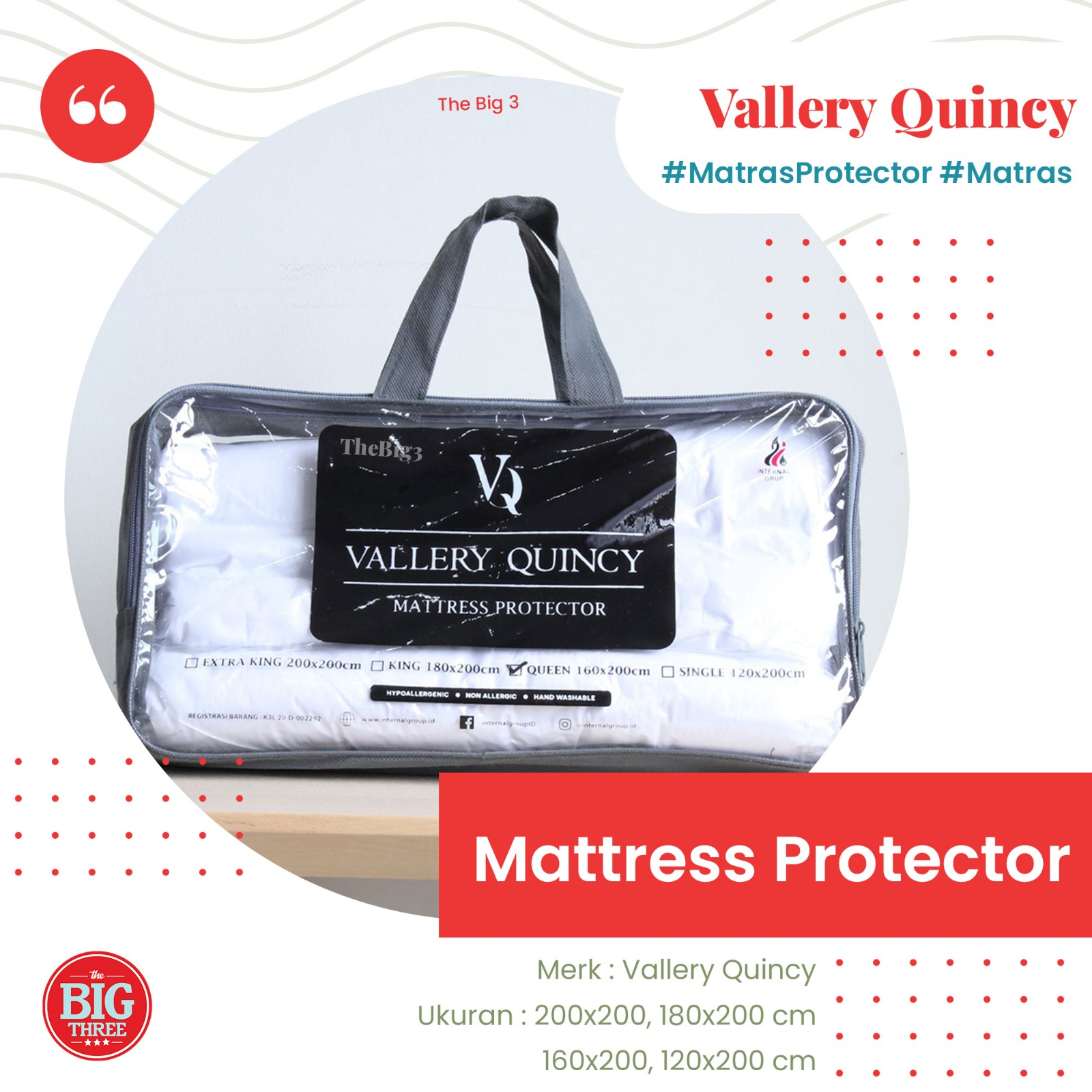 Vallery Matras Protector 200x200 / 180x200 / 160x200 / 120x200 | Matress Protector | Pelindung Kasur 180 160 Super King Queen Single TBT