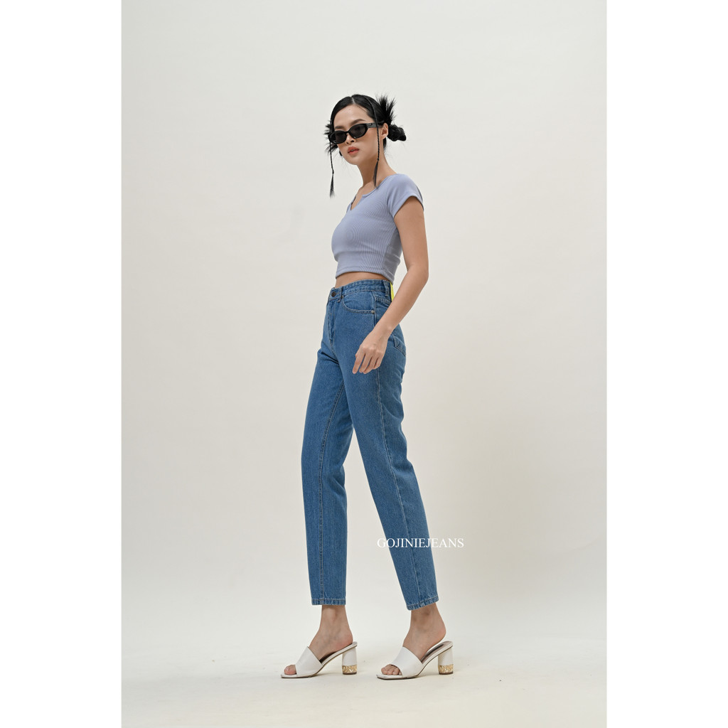 GOJINIEJEANS - Highwaist Boyfriend Basic Jeans Medium Blue - 5897 -  COMFORT BOYFRIEND