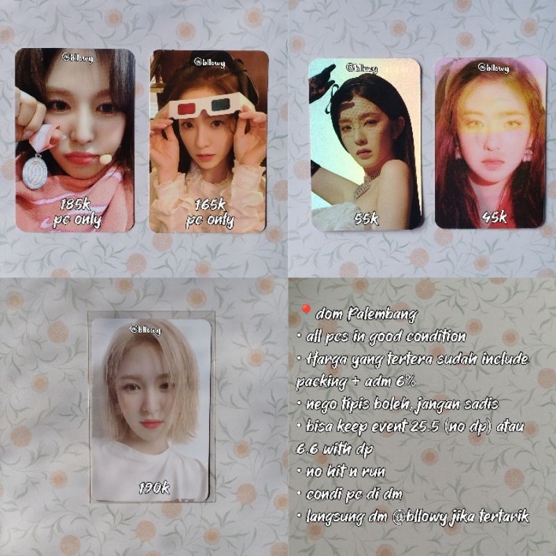 Photocard PC Wendy Emblem badge smcu scrapbook lepek, Irene holo lenti finale, Irene ar ticket queen