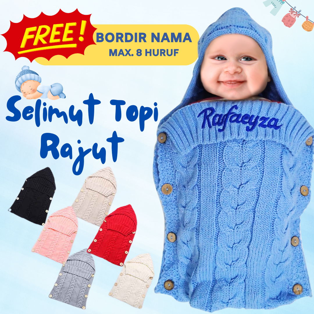 NO COD FREE BORDIR NAMA Selimut Topi Bayi Bahan Rajut Lembut - SLEEPING BAG BABY BAHAN RAJUT Kantung Bayi