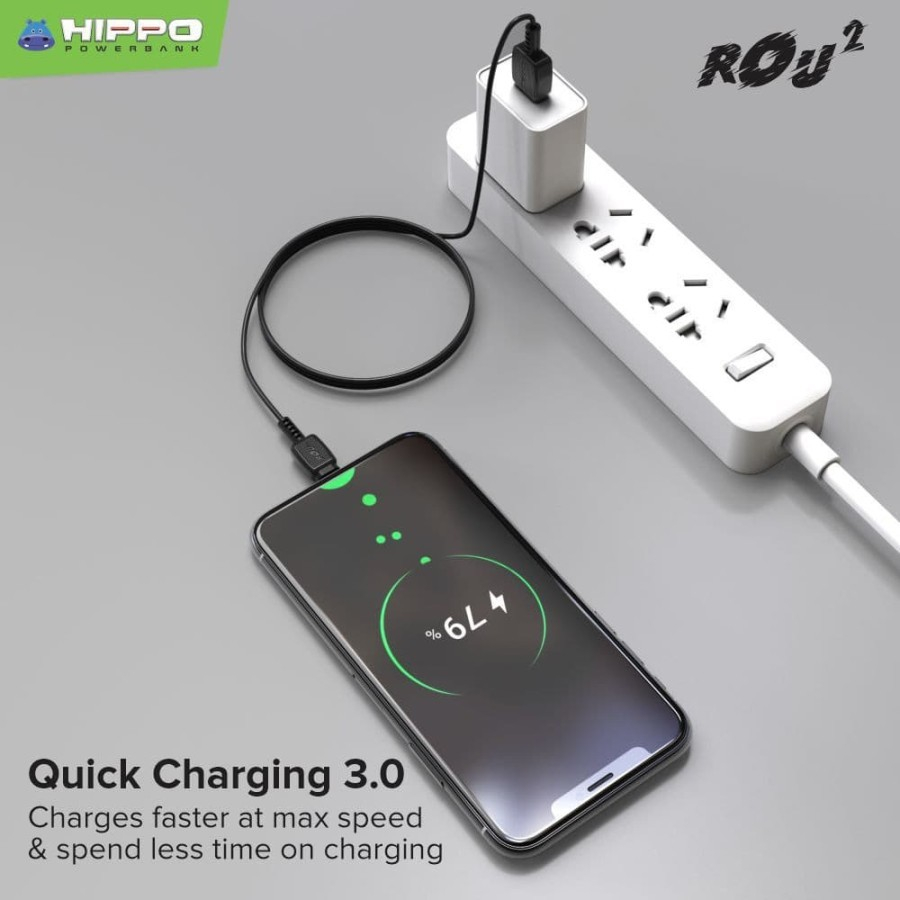 Hippo Rou2 Kabel data charger Micro, type C dan Lightning 2.4A Quick Charge 3.0 Fast Charging