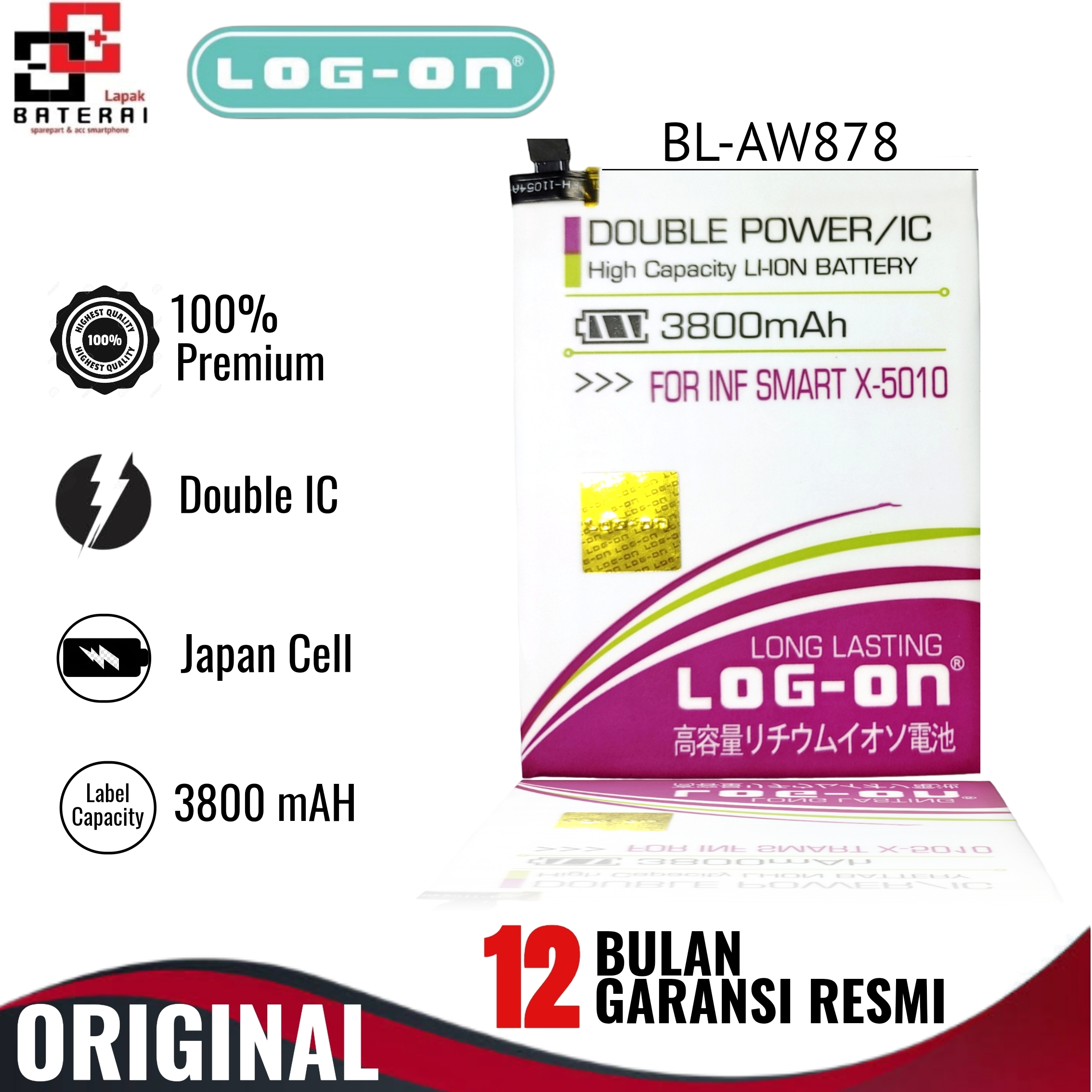 LOG - ON Baterai Infinix Smart X5010 BL-AW878 Double IC Protection Battery Batre