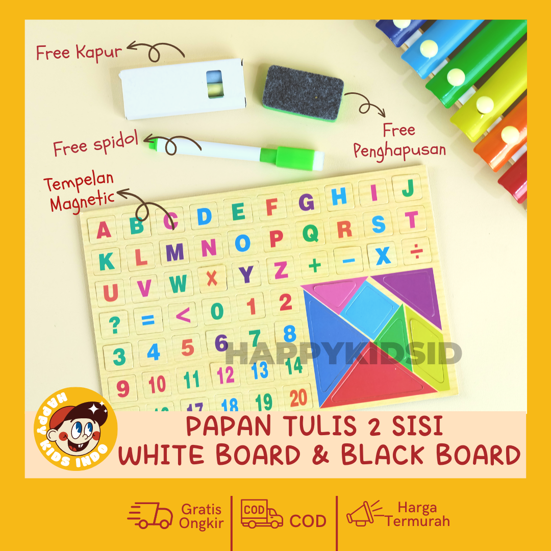 

YU Papan Tulis Belajar Menulis Anak Alphabet & Angka 2 in 1 White Board dan Puzzle Huruf Magnetic