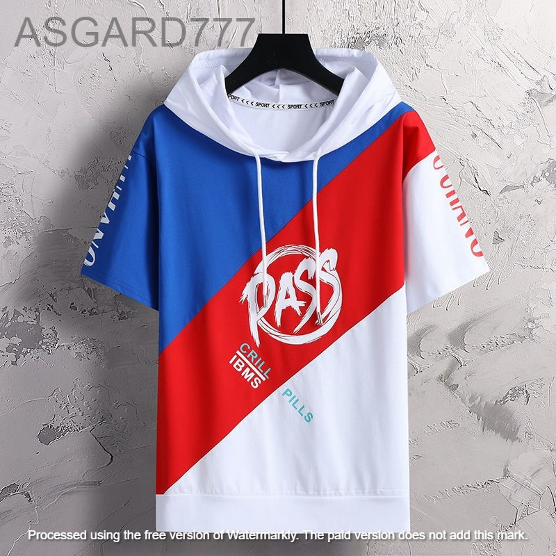 Kaos Lengan Pendek Hoodie Pria Asgard777 Pass Motif Sablon