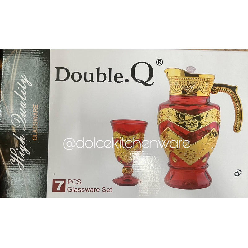 Teko Gelas Eskan Set Kan Set Pitcher Kanset Double Q 7 pcs Glassware Kaca Tebal Motif Warna Hadiah S