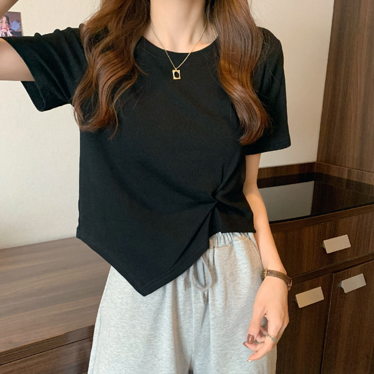 MMM Kaos Polos Wanita Lengan Pendek 6782 T-Shirt Women Short Sleeve Twisted Atasan Crop Top Wanita Serut Samping Ala Korea Murah Import