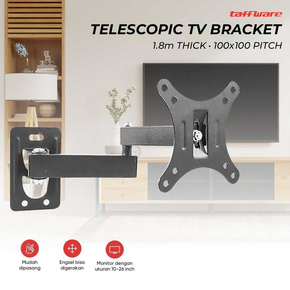 Telescopic TV Bracket 1.8m Thick 100x100 Pitch 10-26 Inch TV - Black