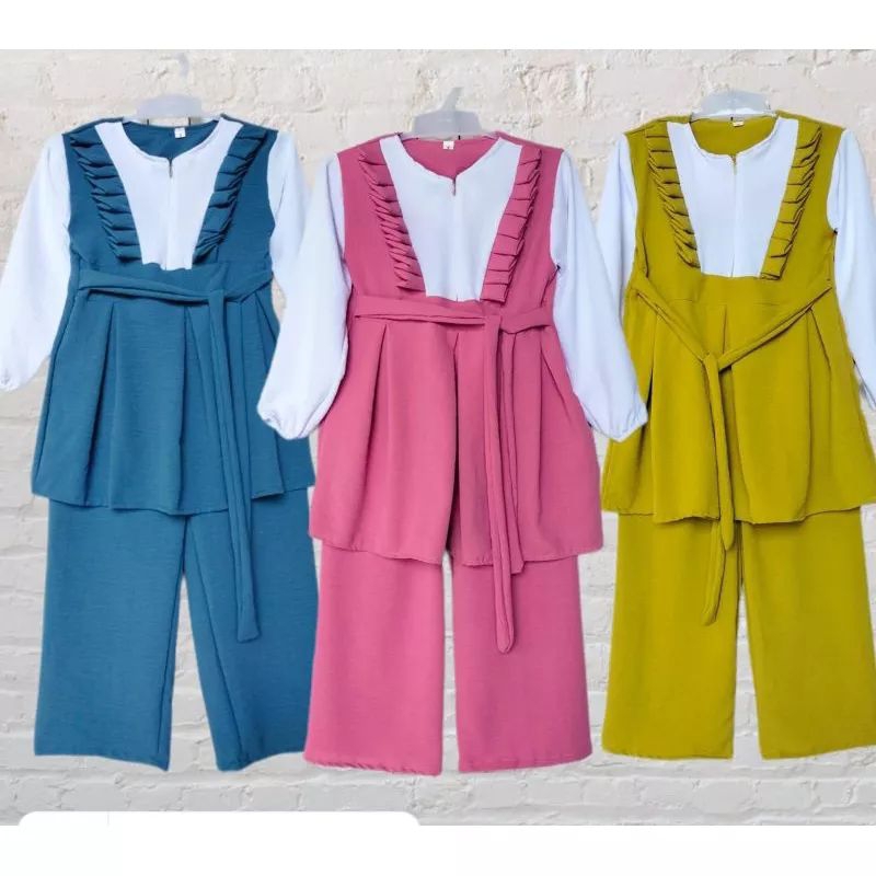 setelan anak crinkle 2-12 tahun/one set tunik anak perempuan crinkle/ootd anak viral/busan muslim an