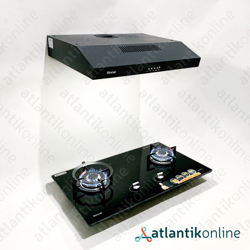 Kompor gas tanam built-in hob 2 tungku RINNAI RB-712N (GB) RB712NGB + Cooker hood cookerhood [GoSend]