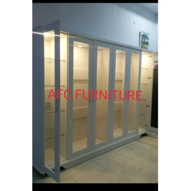 lemari gamis 4 pintu+lemari kaca 2 pintu+lampu LED free ongkir jabodetabek