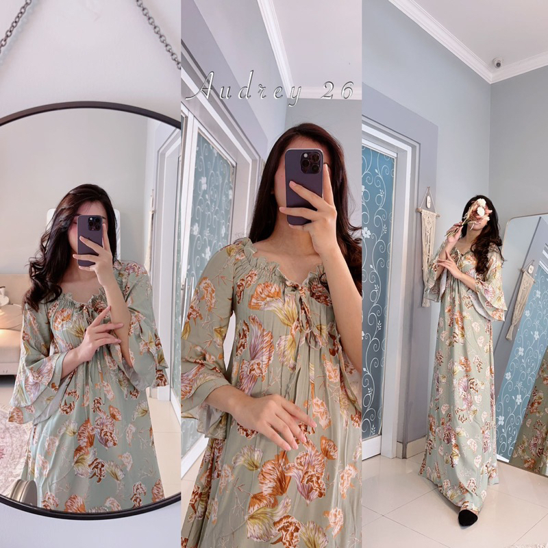 Daster arab FAIRUZ AUDREY Long Dress Rayon Motif Terkini Top model Best Seller