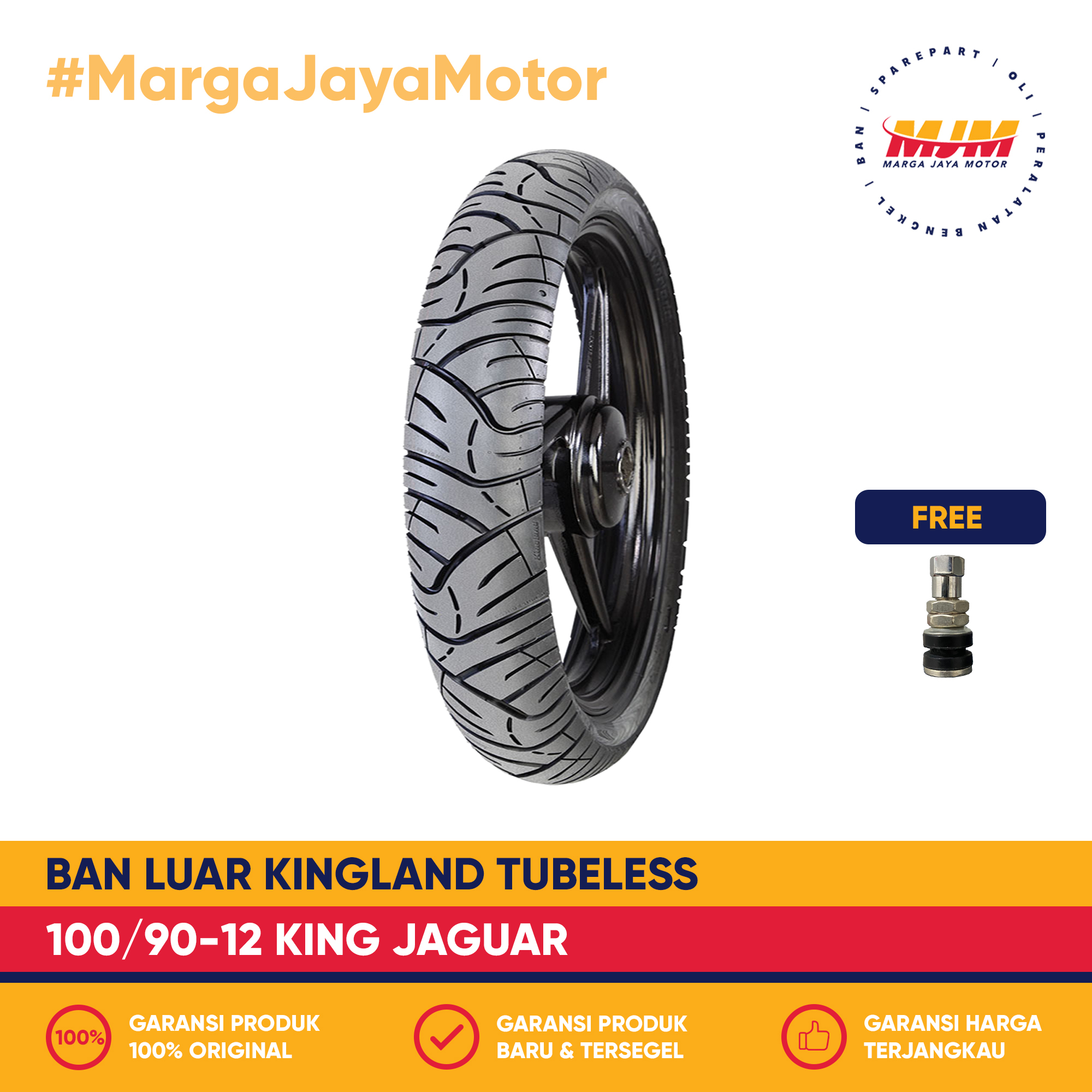 Ban Luar Kingland King Jaguar 100/90-12 Tubeless Free Pentil