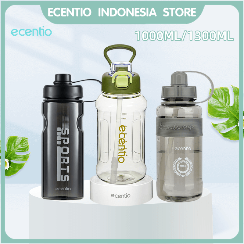 ecentio botol minum besar olahraga 1000ml/1300ml dengan sedotan anti bocor botol air minum jumbo