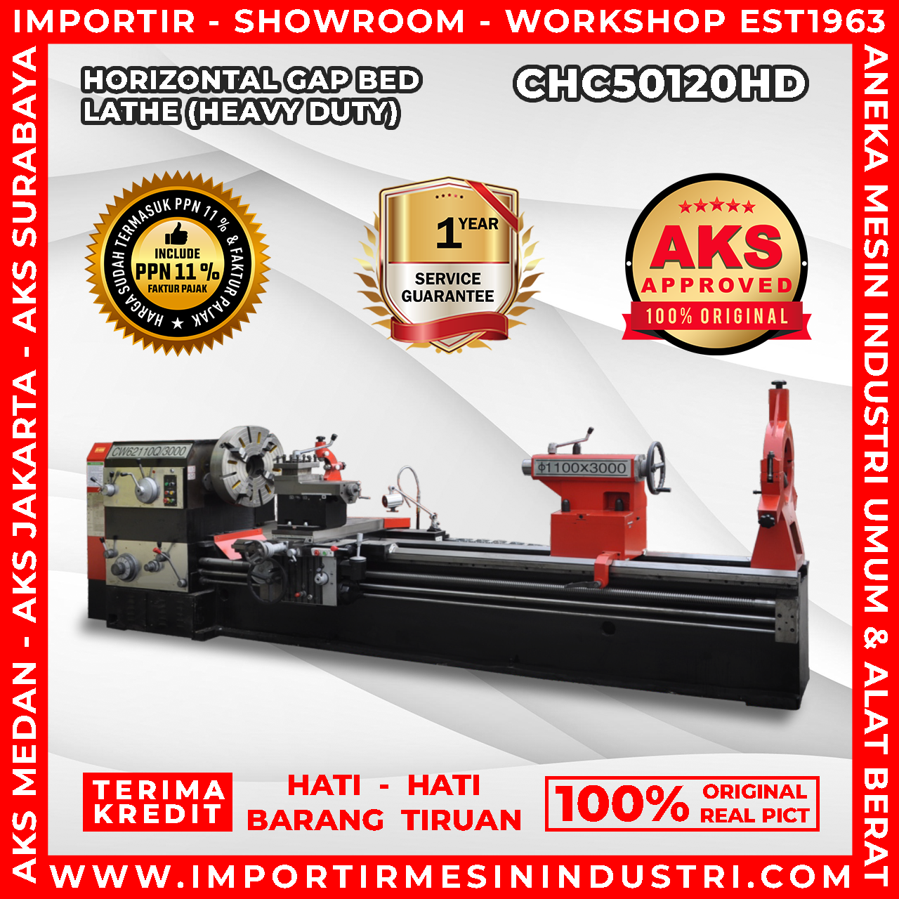 Mesin Bubut Besi Gap Bed Lathe 1250x930mm CHC50120HD