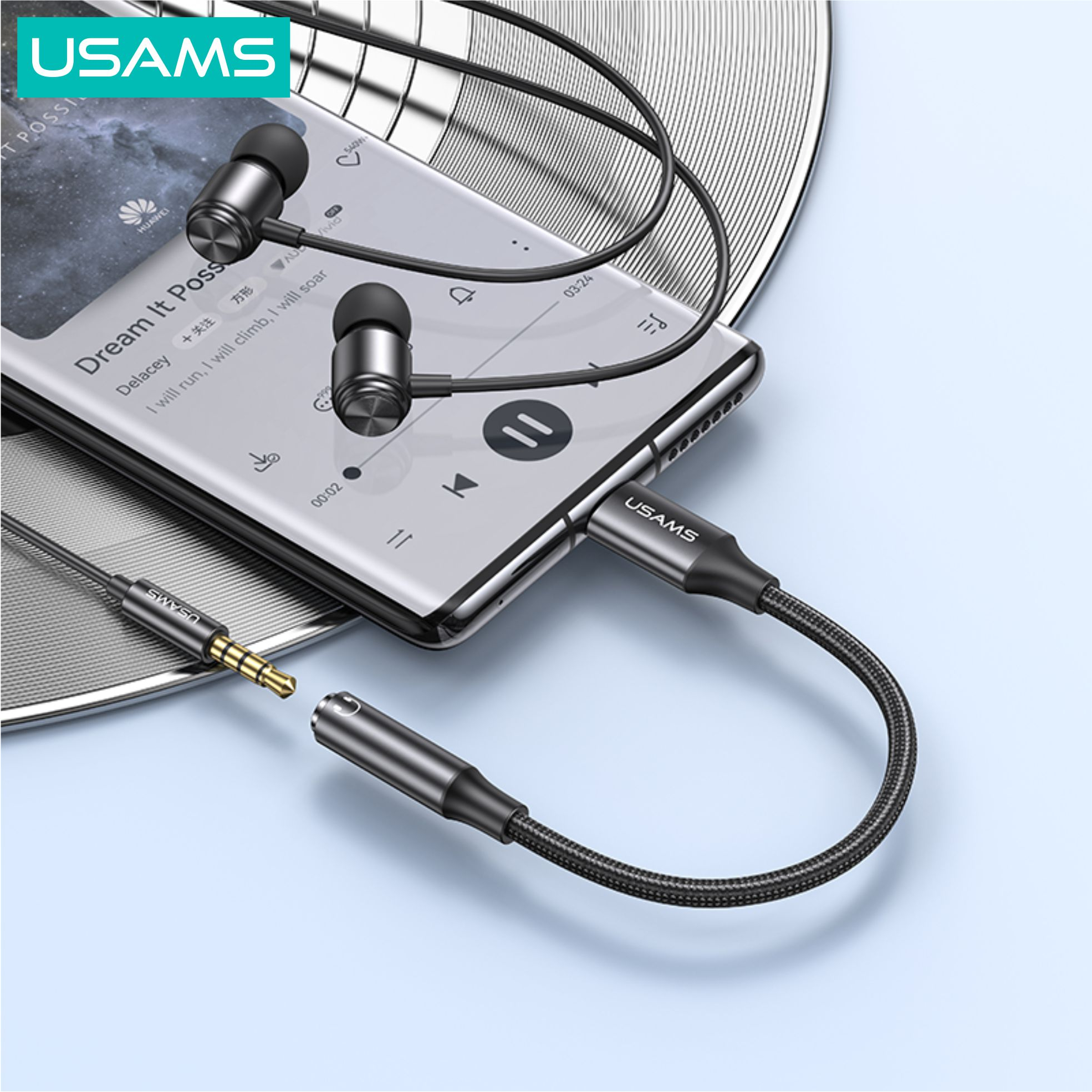 USAMS AU16 Kabel Audio Adapter Converter Type-C to 3.5DC