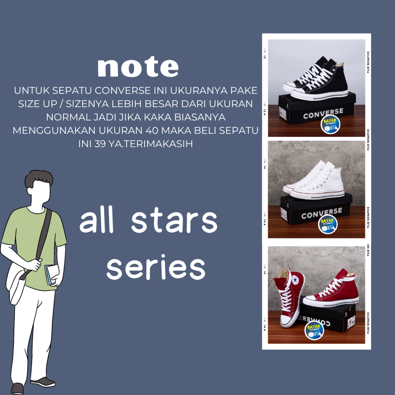 Sepatu Allstar  Classic High /Converse All Star Sepatu Sekolah Pria Wanita Anak Sd Smp Sma Kuliah Nb Tali Full Hitam M1 Termurah