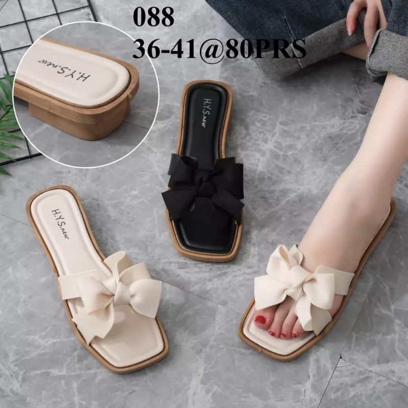 Sandal flat wanita terbaru sandal import perempuan H Y S original Sendal selop wanita motif pita