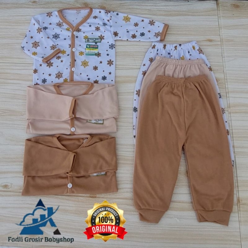 6 Pcs Baju Celana Bayi Newborn Lengan Panjang Series Coklat Setelan Bayi Newborn