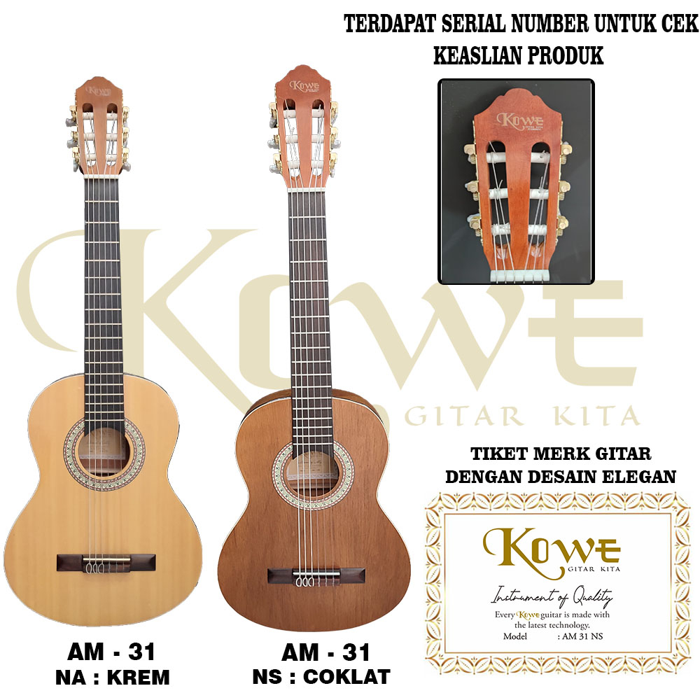 Gitar Classic Nilon Akustik Elektrik Merk KOWE Original Bergaransi Free Packing Kayu