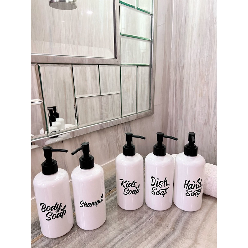 BOTOL PUTIH N28 500ML STIKER LN HITAM LONG PIPE ROSE GOLD. aesthetic bottle refill dispenser hand soap liquid tempat sabun cair pump estetik