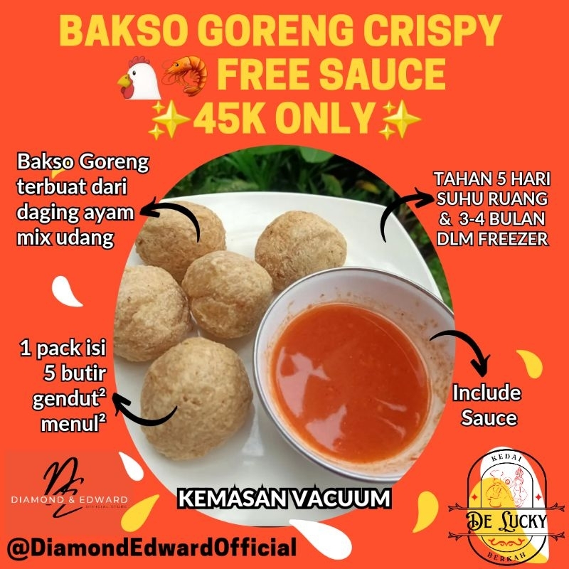 

DE ♡ Bakso Goreng Krispy Gendut Menul Gemoy Gemoy Baso Ayam Udang Free Saus Sambal | Crispy Fried Meatball from Chicken and Shrimp