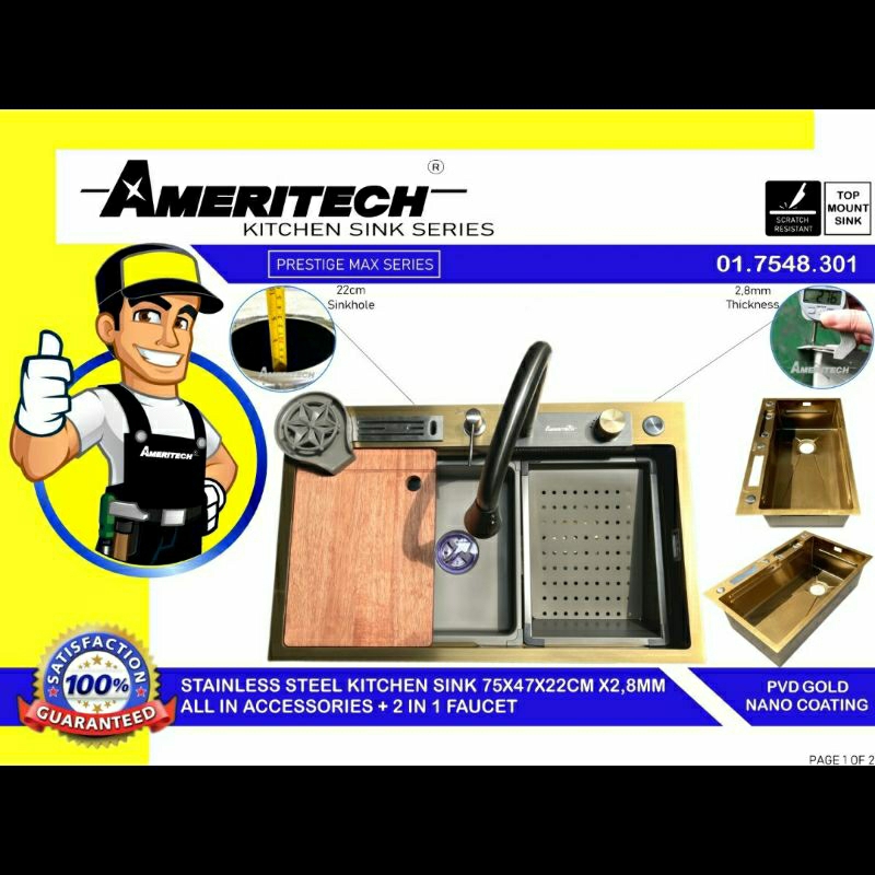 KITCHEN SINK  PRESTIGE/ BAK CUCI PIRING AMERITECH SHINY GOLD KEKINIAN